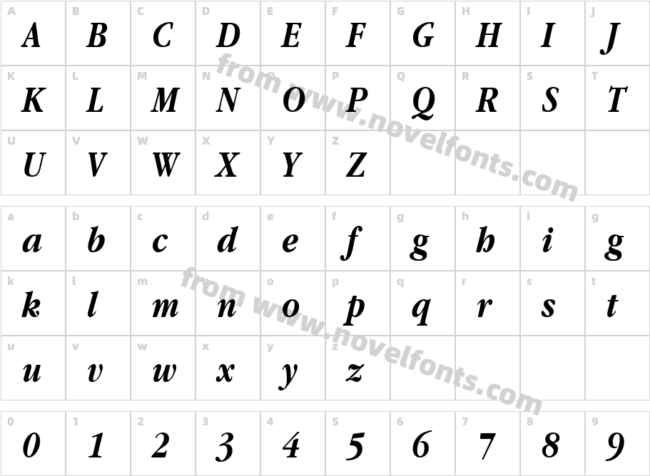 Apple Garamond Bold Italic BTCharacter Map