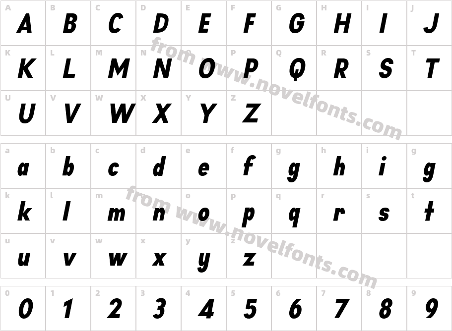 Aprikas Black Italic DemoCharacter Map