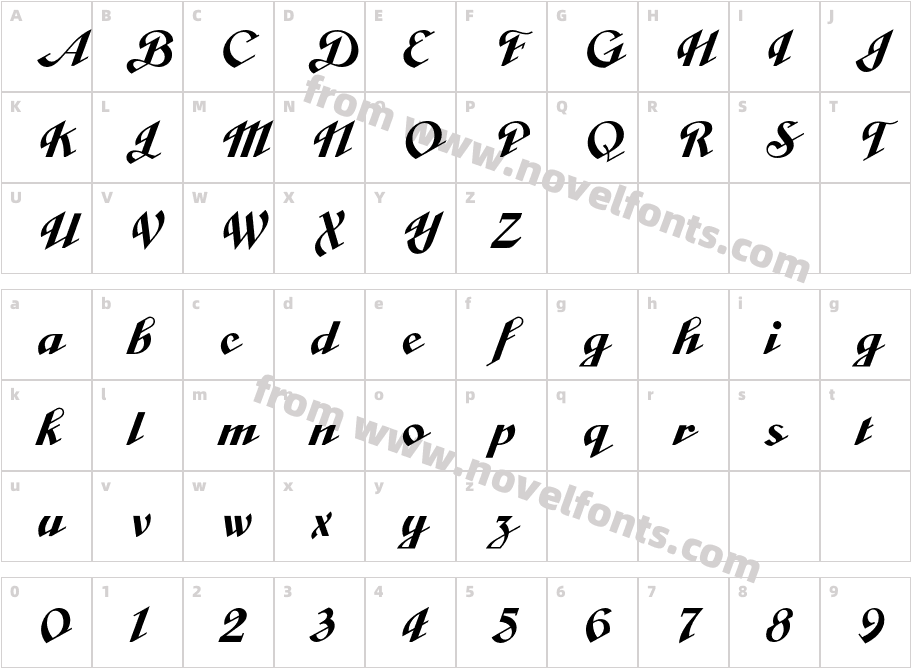 CabargaCursivaICGSolidCharacter Map