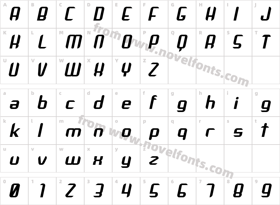 Arbeka  Bold ItalicCharacter Map