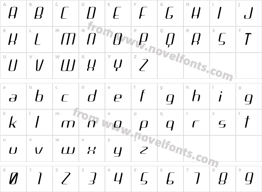 Arbeka  LightItalicCharacter Map