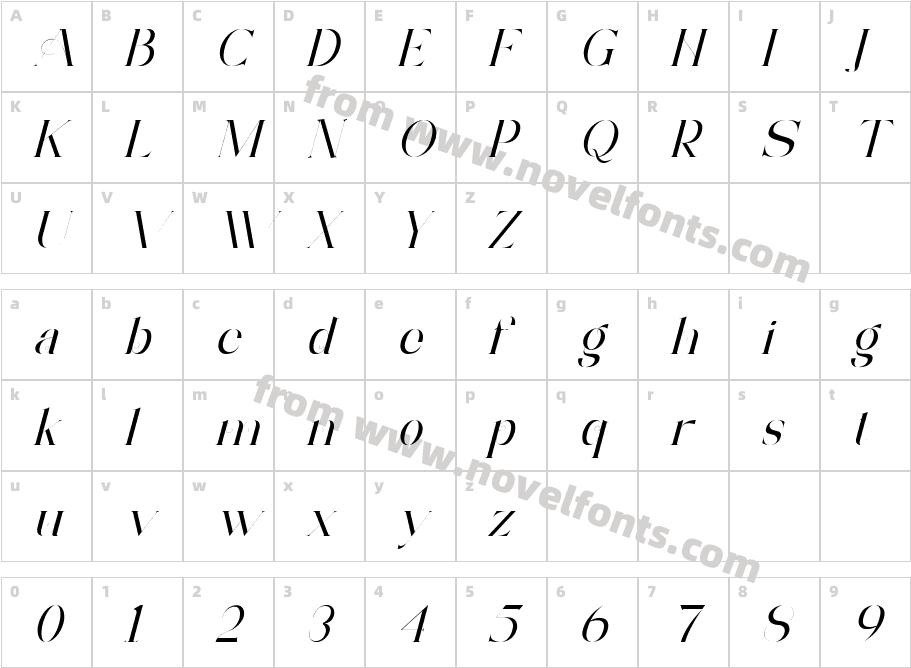 Archwaltz Demo ItalicCharacter Map