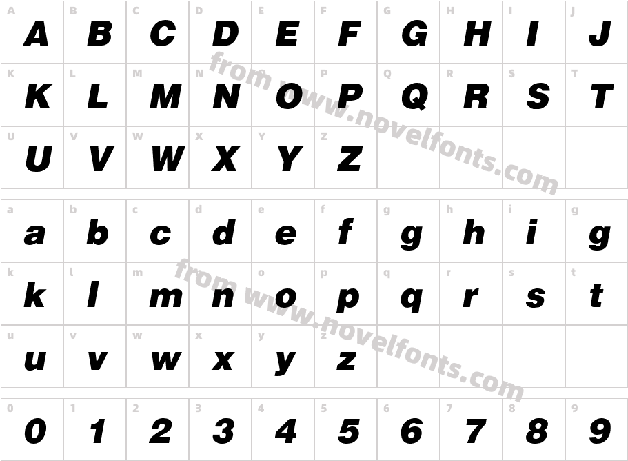 Arena Black ItalicCharacter Map