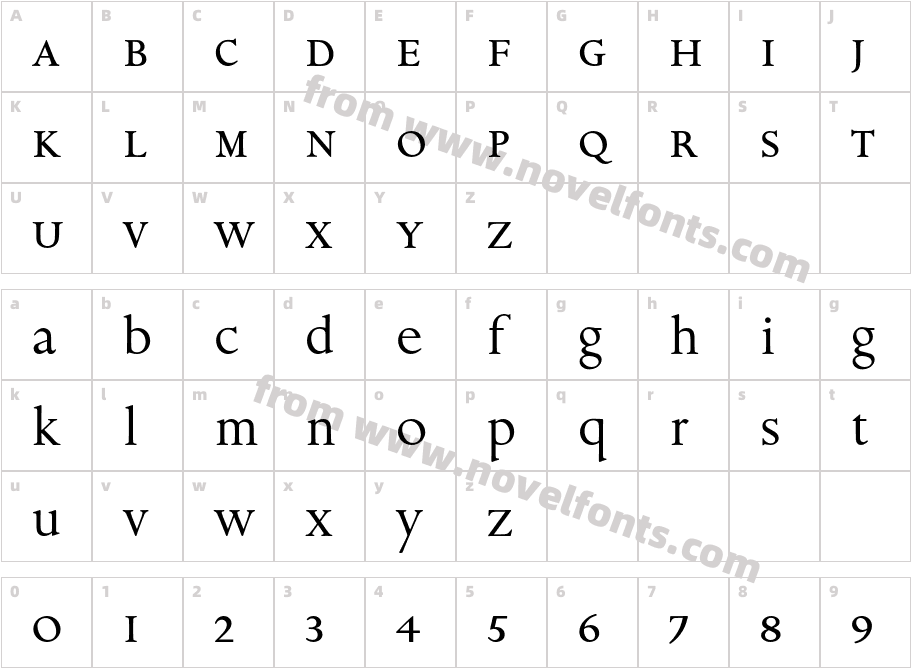 Aries-RomanSmallCapLowerCaseCharacter Map