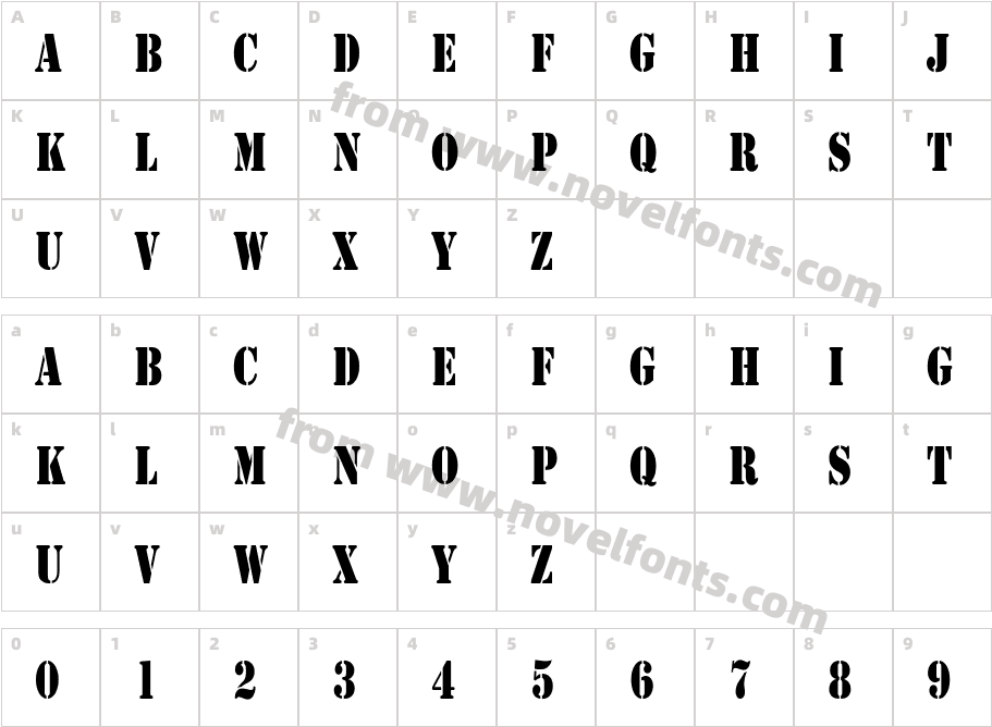 Army CondensedCharacter Map