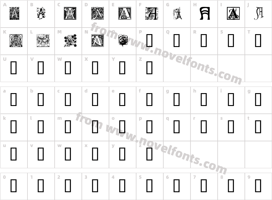 Art Nouveau Initials ACharacter Map