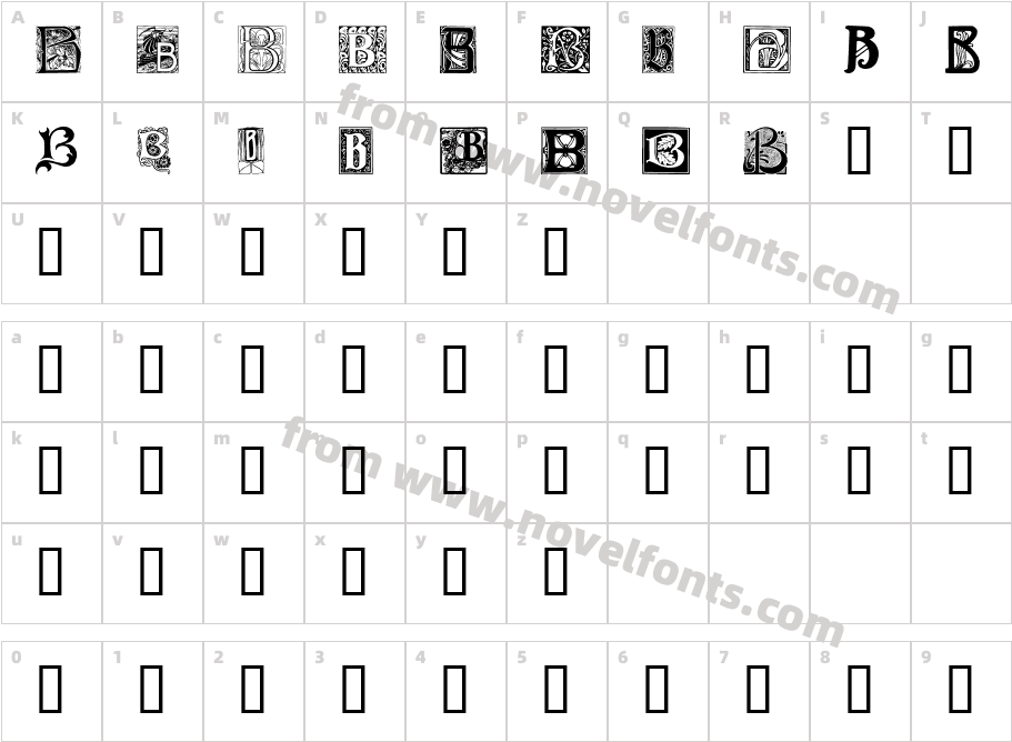 Art Nouveau Initials BCharacter Map