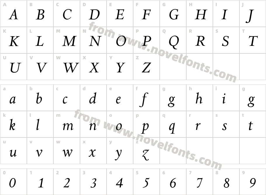 AsdanteItalicCharacter Map