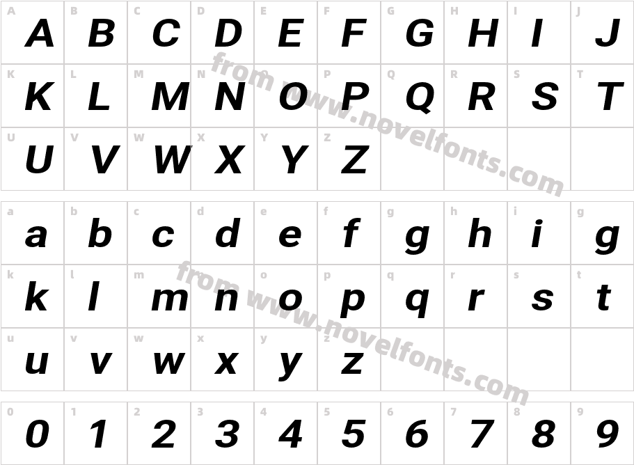 Asimov Extra Wide ItalicCharacter Map