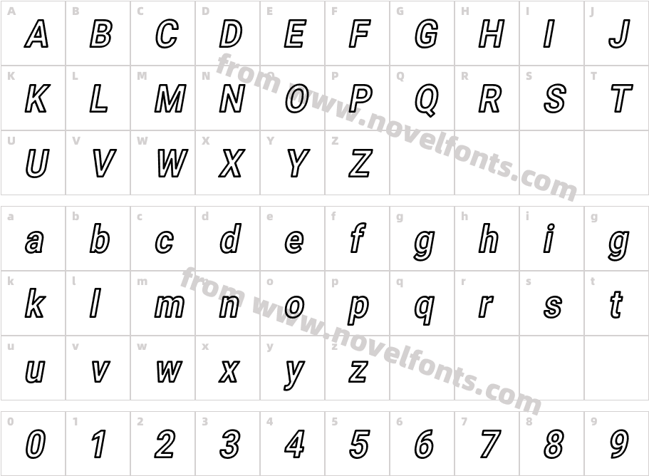 Asimov Narrow Outline ItalicCharacter Map