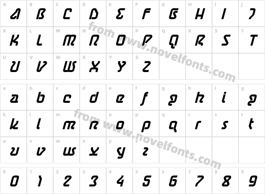 AstroBold ObliqueCharacter Map