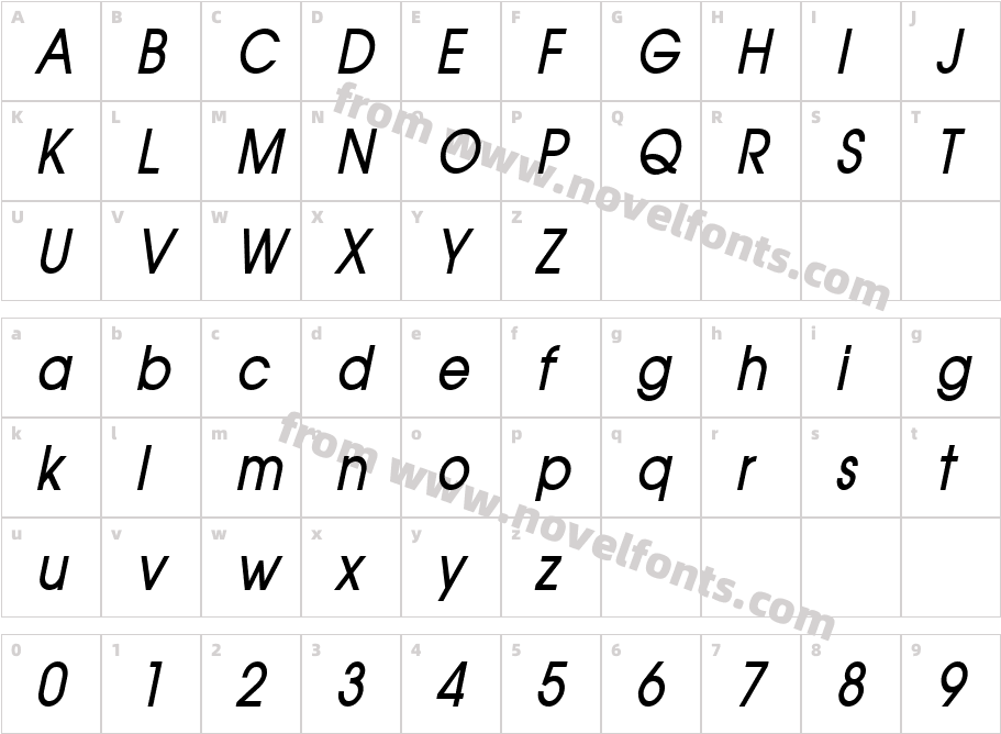 Atilla Condensed BoldItalicCharacter Map