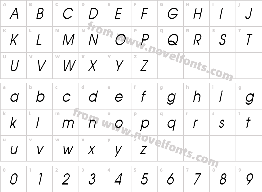 Atilla Condensed ItalicCharacter Map