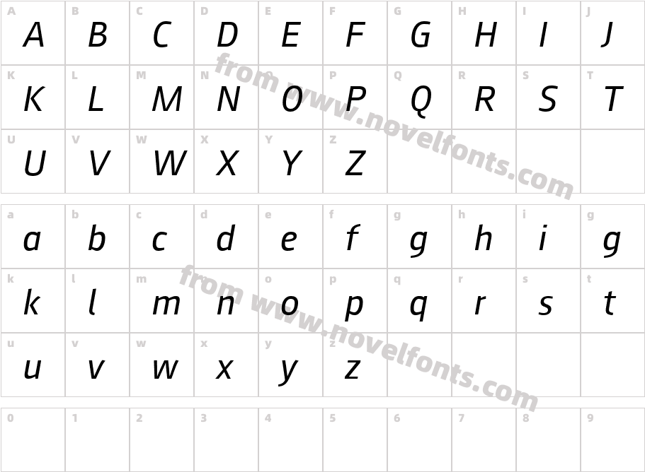 August Sans Reduced 56 ItalicCharacter Map