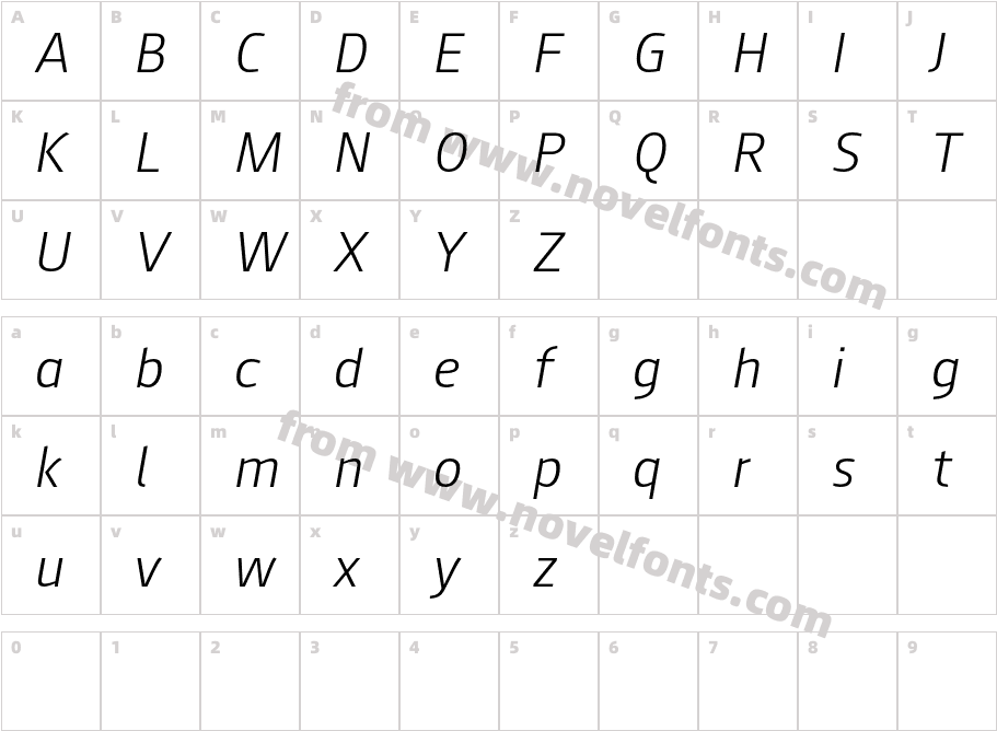 AugustSans-46LightItalicCharacter Map