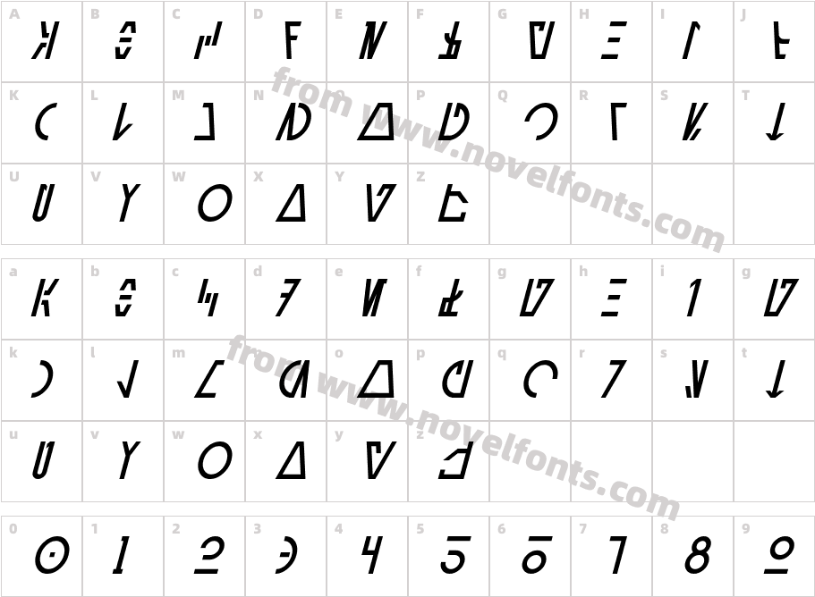 Aurebesh Cantina ItalicCharacter Map