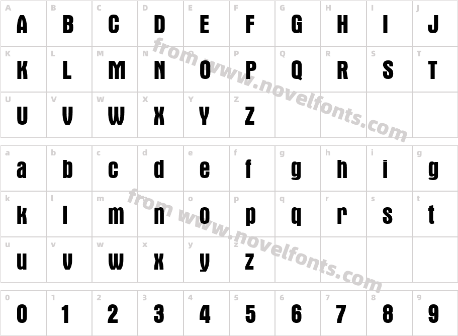 Aurora Bold Condensed BTCharacter Map