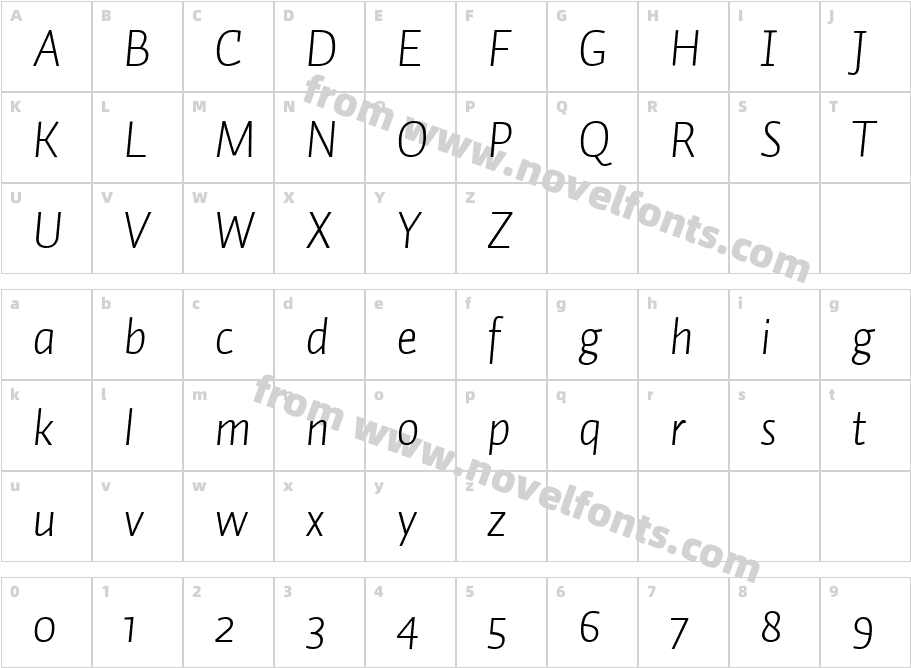 Auto1-LightItalicCharacter Map