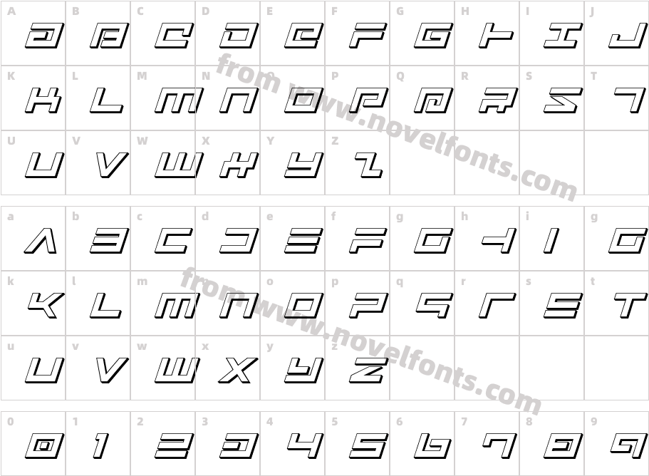 Avenger 3D ItalicCharacter Map