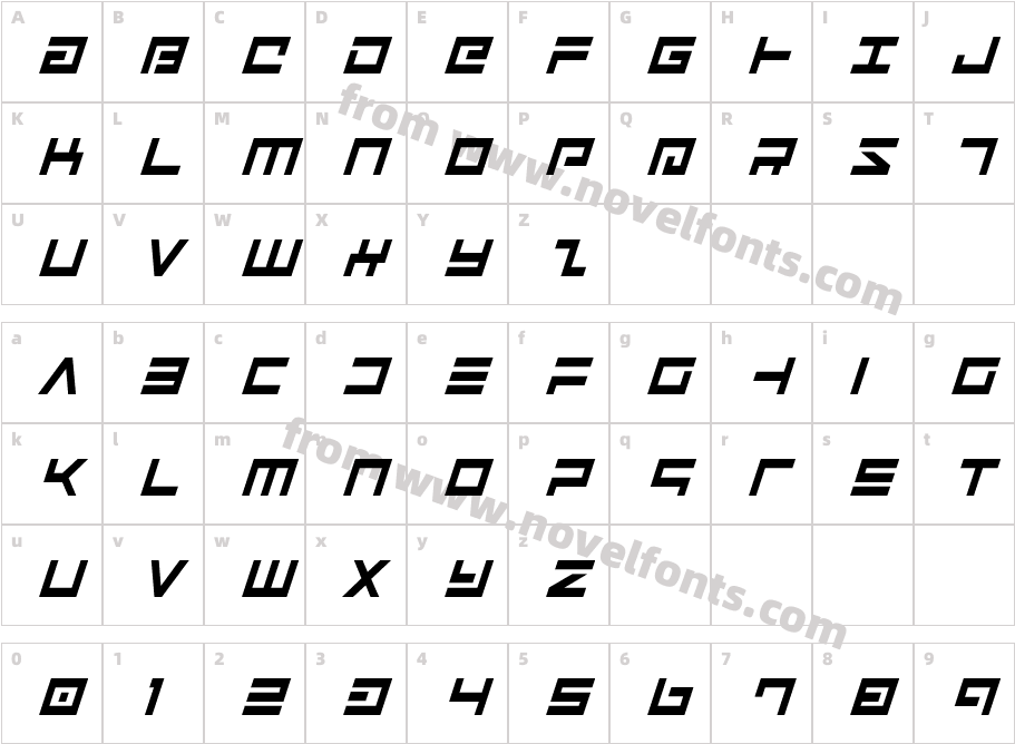 Avenger Condensed ItalicCharacter Map