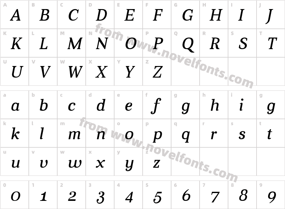 Aver ItalicCharacter Map