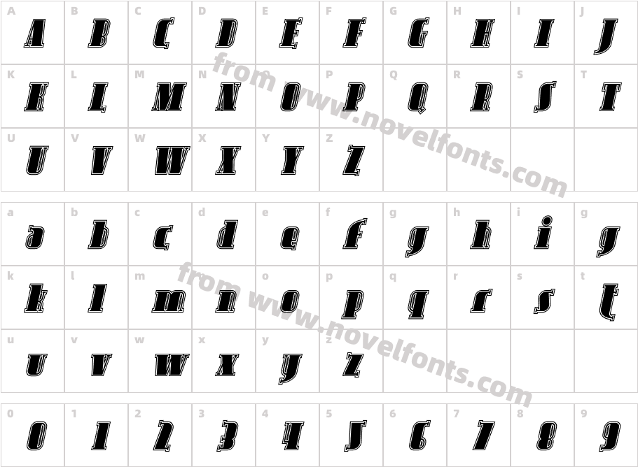 Avondale Inline ItalicCharacter Map