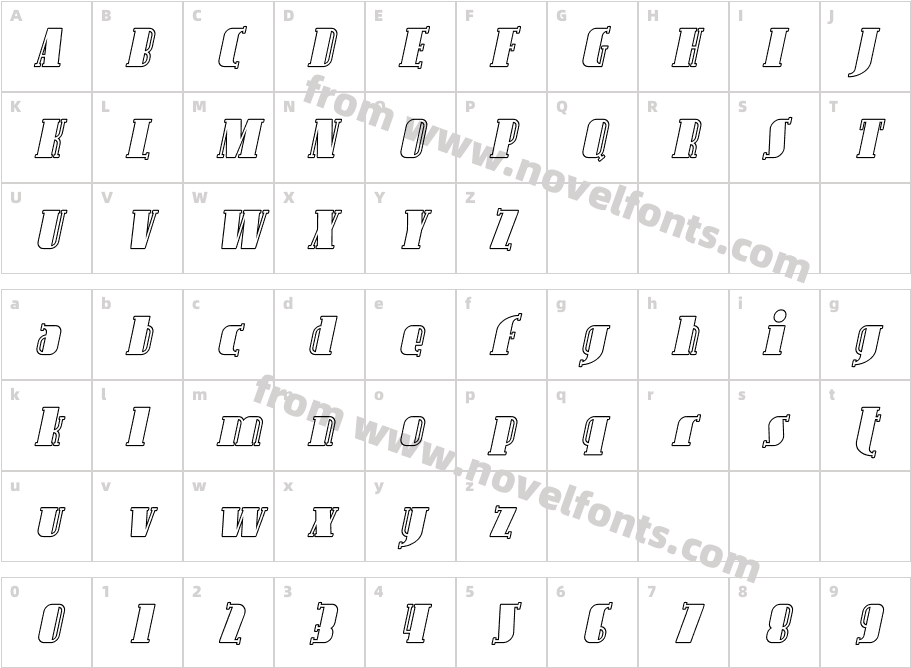 Avondale Outline ItalicCharacter Map