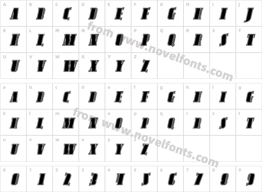 Avondale SC Inline ItalicCharacter Map