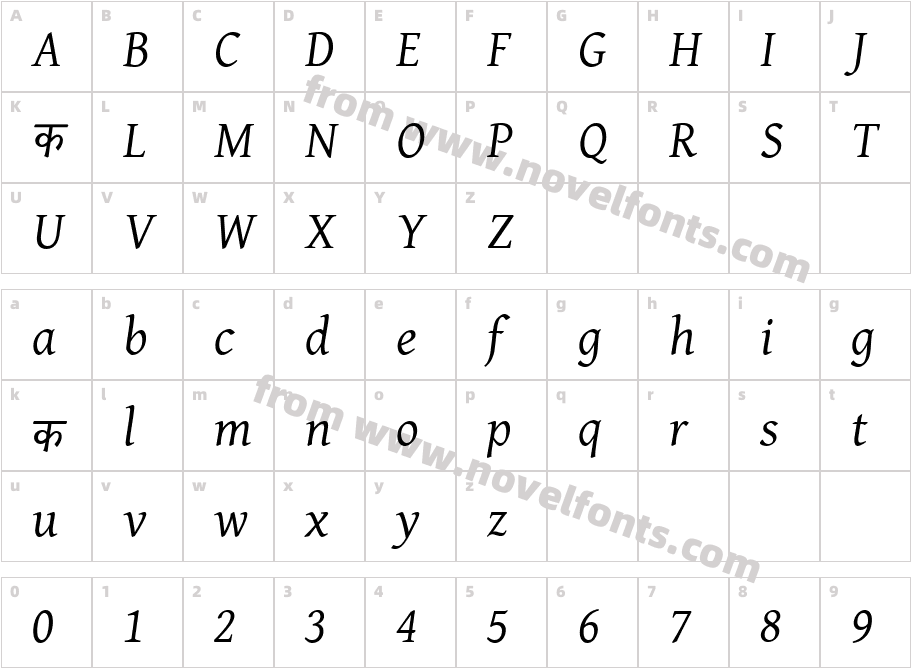 BBT-ItalicCharacter Map