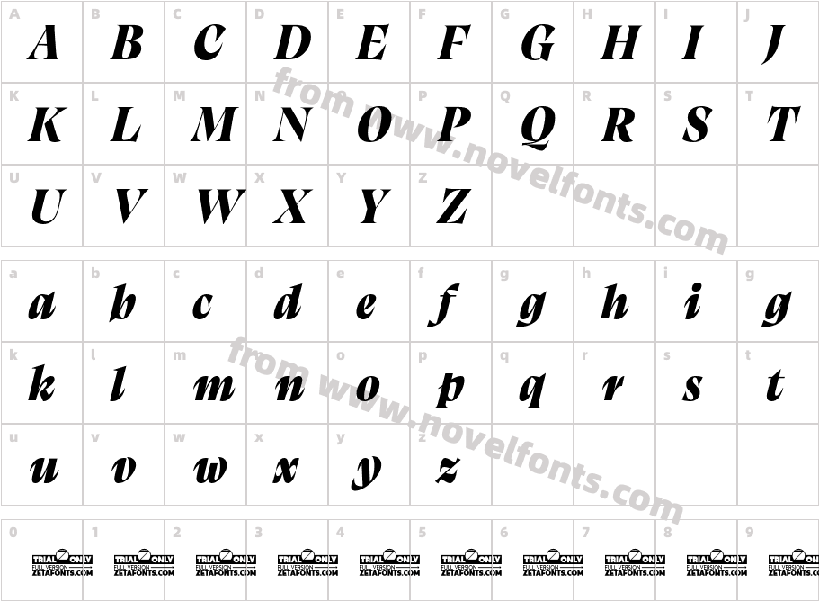 Calvino Grande Trial Black ItalicCharacter Map