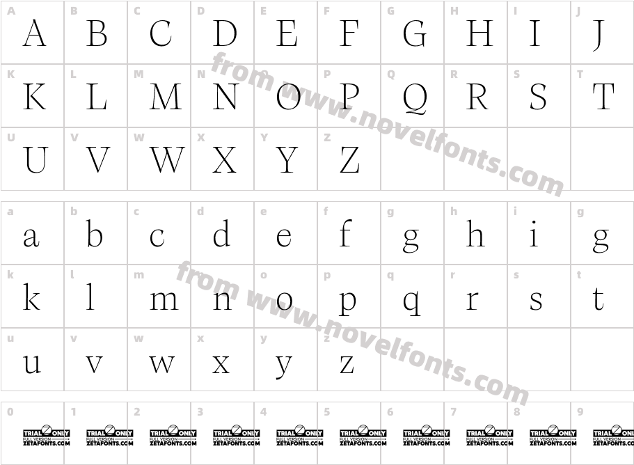 Calvino Grande Trial ExtralightCharacter Map