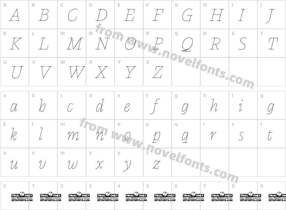 Calvino Grande Trial MonolineCharacter Map