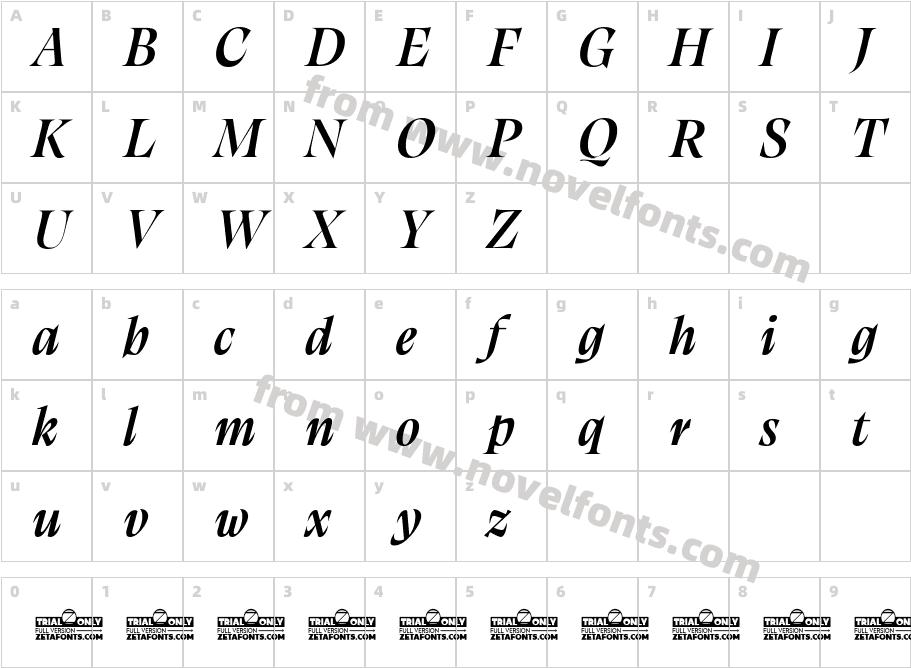 Calvino Grande Trial Semibold ItalicCharacter Map