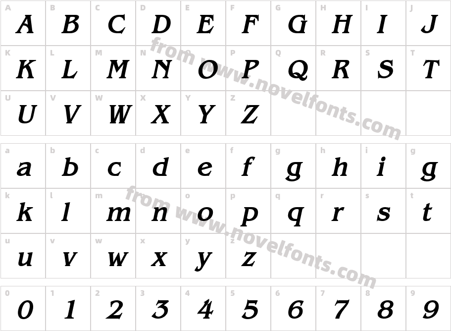 Bangle BoldItalicCharacter Map