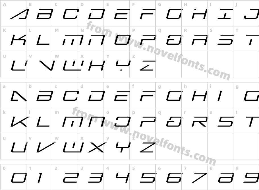 Banshee Pilot Expanded ItalicCharacter Map