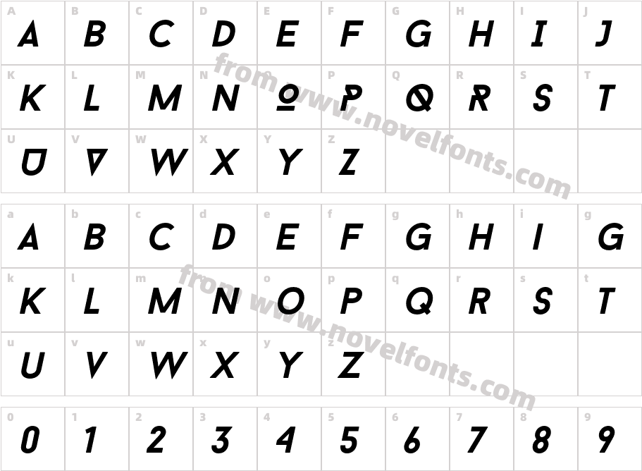 BaronNeueBoldItalicCharacter Map