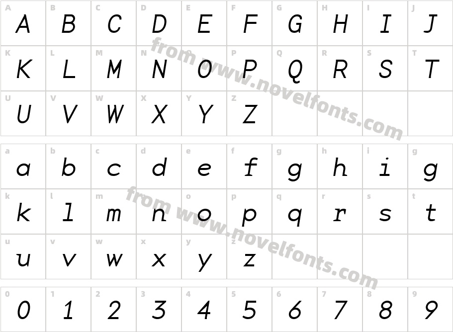 BaseMonoWideThinItalic ItalicCharacter Map