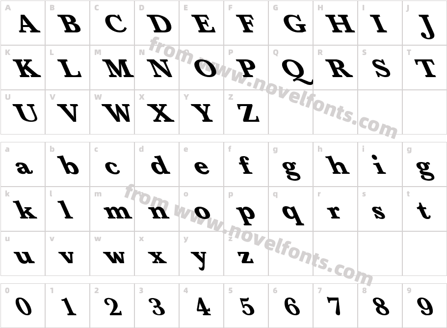 Baskerville Bold Extreme LeftyCharacter Map