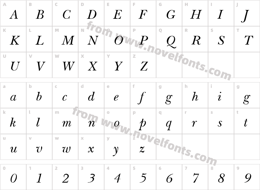 Baskerville Light SSi Light ItalicCharacter Map