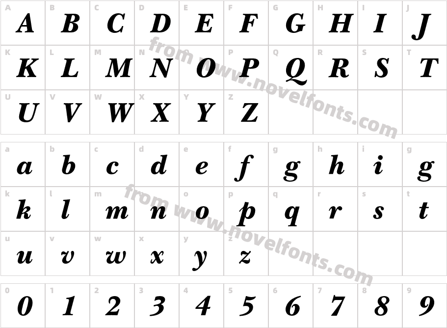 BaskervilleNewBQ-BlackItalicCharacter Map