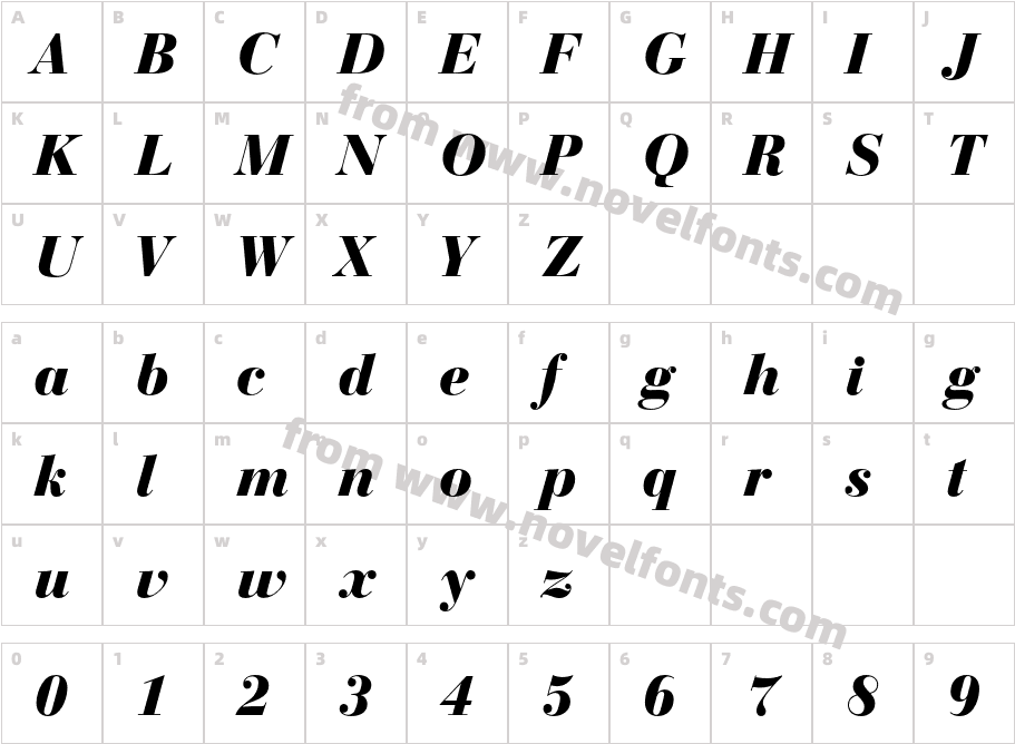 BauerBodoniBT-BlackItalicCharacter Map