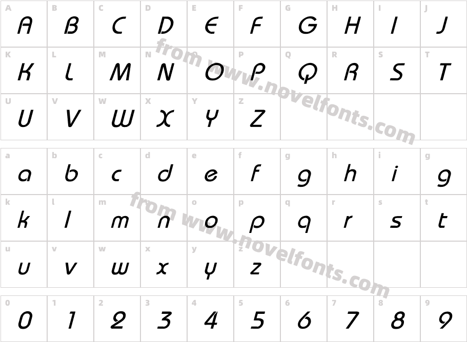 Bauhaus-Thin ItalicCharacter Map