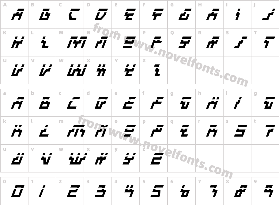 Beam Rider Bold Italic LaserCharacter Map