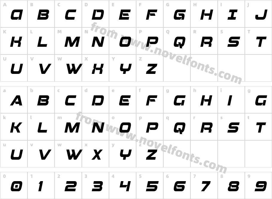 Beam Weapon Condensed ItalicCharacter Map