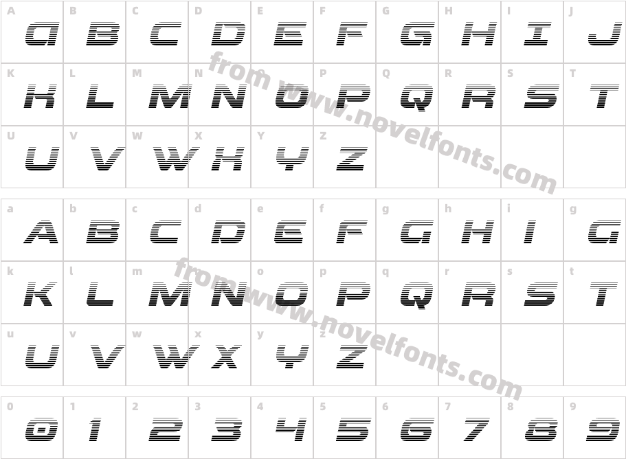 Beam Weapon Gradient ItalicCharacter Map