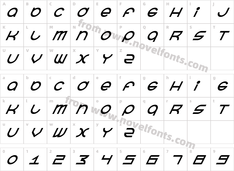 BeastModeBoldItalicCharacter Map