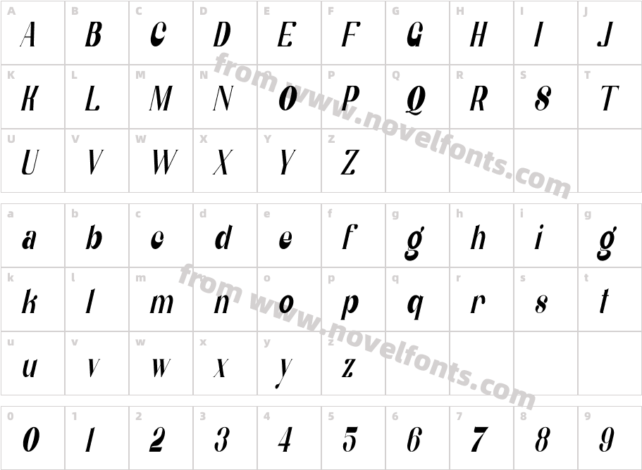 Belgia Condensed ItalicCharacter Map