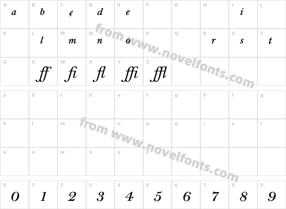 BellMT-SemiBoldItalicExpertCharacter Map