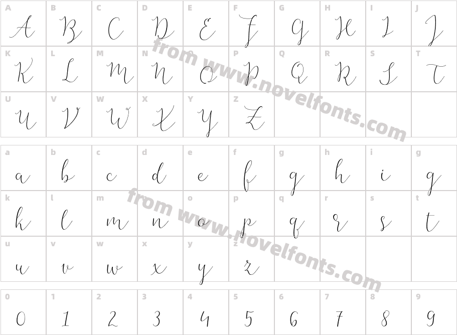 Bellaria Script RegularCharacter Map