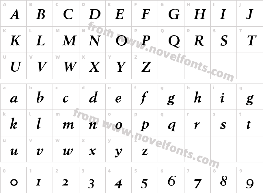 Berling Antiqua Bold ItalicCharacter Map